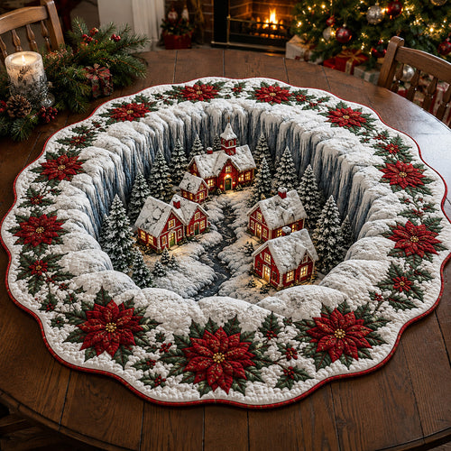 Poinsettia Valley Village Custom Shape Quilted Table Topper SN0HH0113
