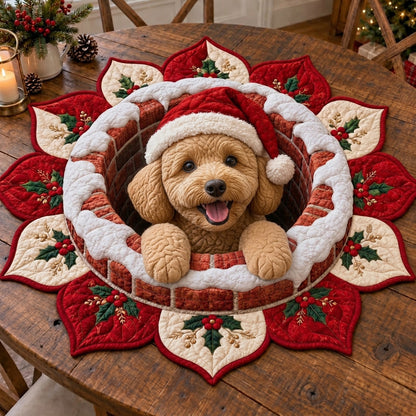Santa Chimney Pups Custom Shape Quilted Table Topper NCU0SN004