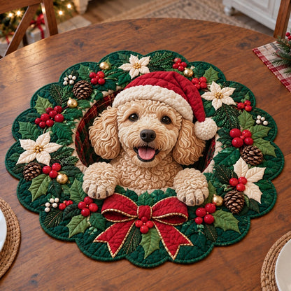 Festive Pup Wreaths Custom Shape Quilted Table Topper NCU0SN002
