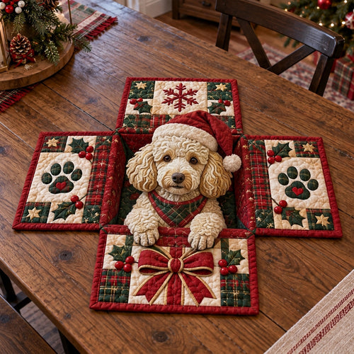 Poodle Gift Box Custom Shape Quilted Table Topper SN0TV554