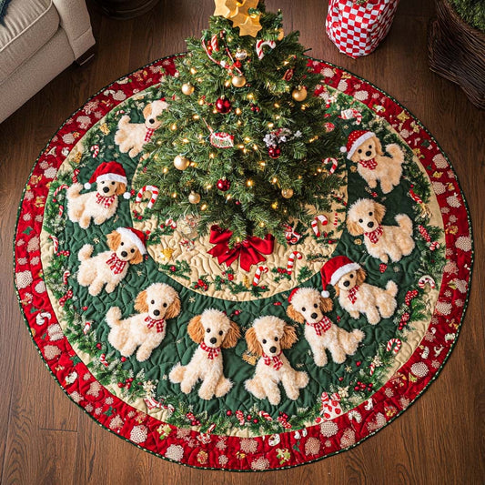 Poodle Holiday Joy Christmas Quilted Tree Skirt NCU0DK1752