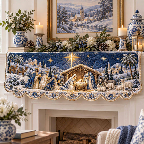 Porcelain Nativity Quilted Mantel Scarf SN0TD1317