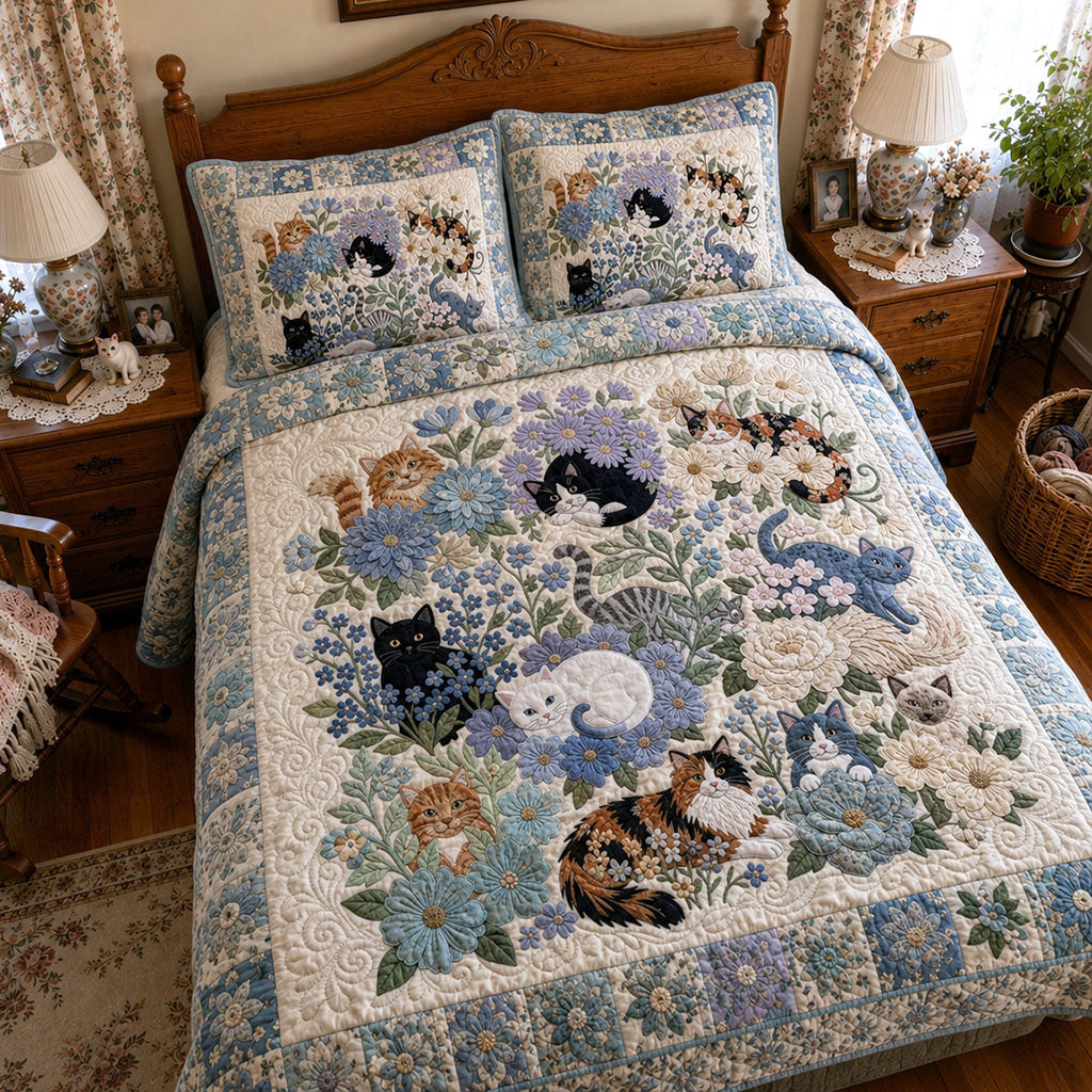 Porch Cat Paradise 3-Piece Quilted Bedding Set SN0PT210
