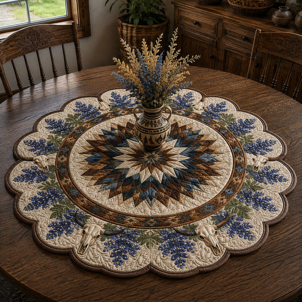 Prairie Longhorn Trail Custom Shape Quilted Table Topper SN0PT853