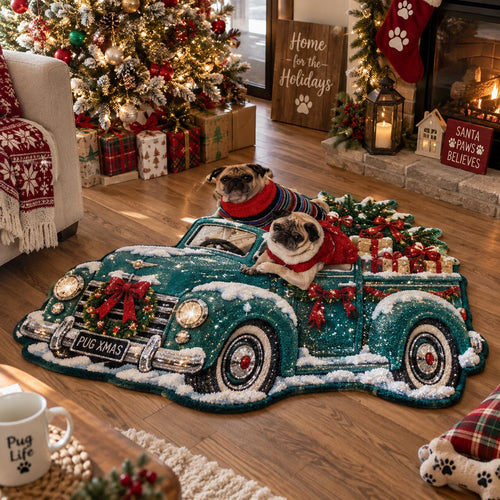 Pug Christmas Ride Custom Shape Area Rug SN0DV795