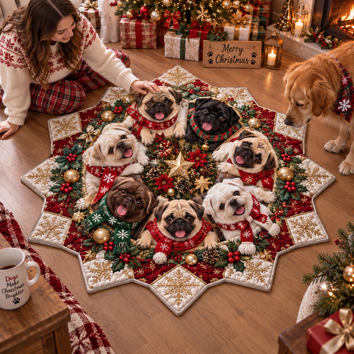 Pug Christmas Star Custom Shape Area Rug SN0DV785