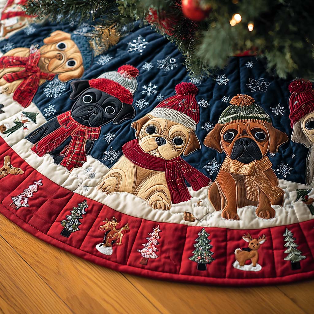 Pug Delight Christmas Quilted Tree Skirt NCU0DK10608