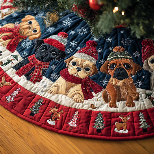 Pug Delight Christmas Quilted Tree Skirt NCU0DK10608