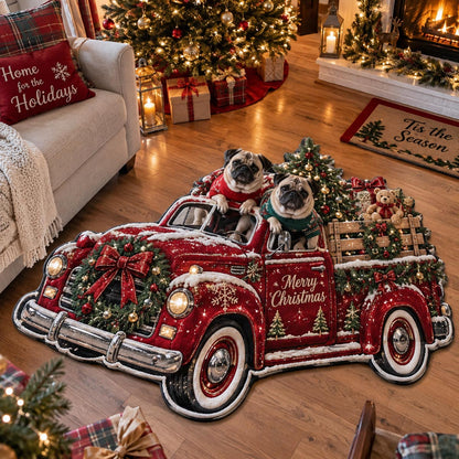 Pug Holiday Roadtrip Custom Shape Area Rug SN0DV792