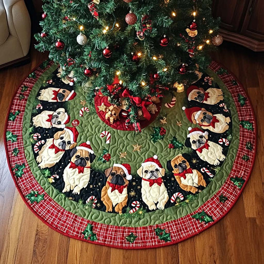 Pug Holiday Spirit Christmas Quilted Tree Skirt NCU0DK1742