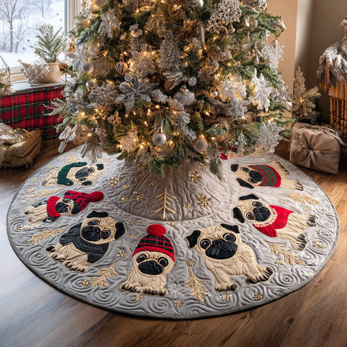 Pug Parade Quilted Christmas Tree Skirt NCU0DV8056