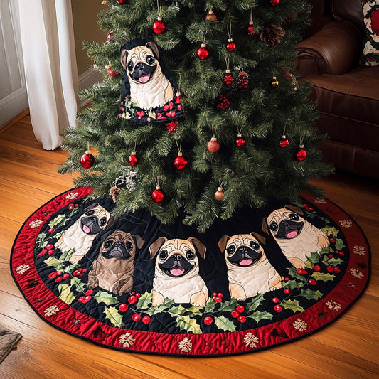 Pug Yuletide Delight Quilted Christmas Tree Skirt NCU0TH2068