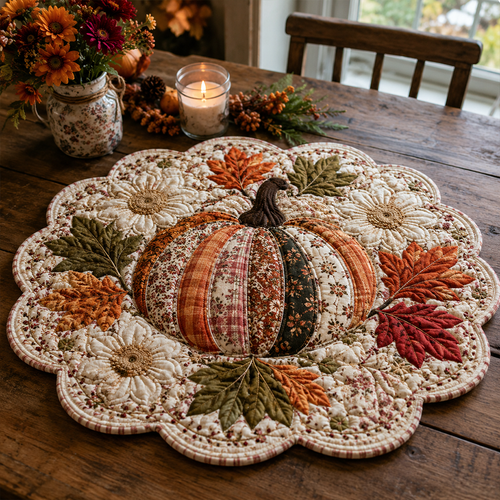 Pumpkin Blossom Gathering Custom Shape Quilted Placemat SN0PT440