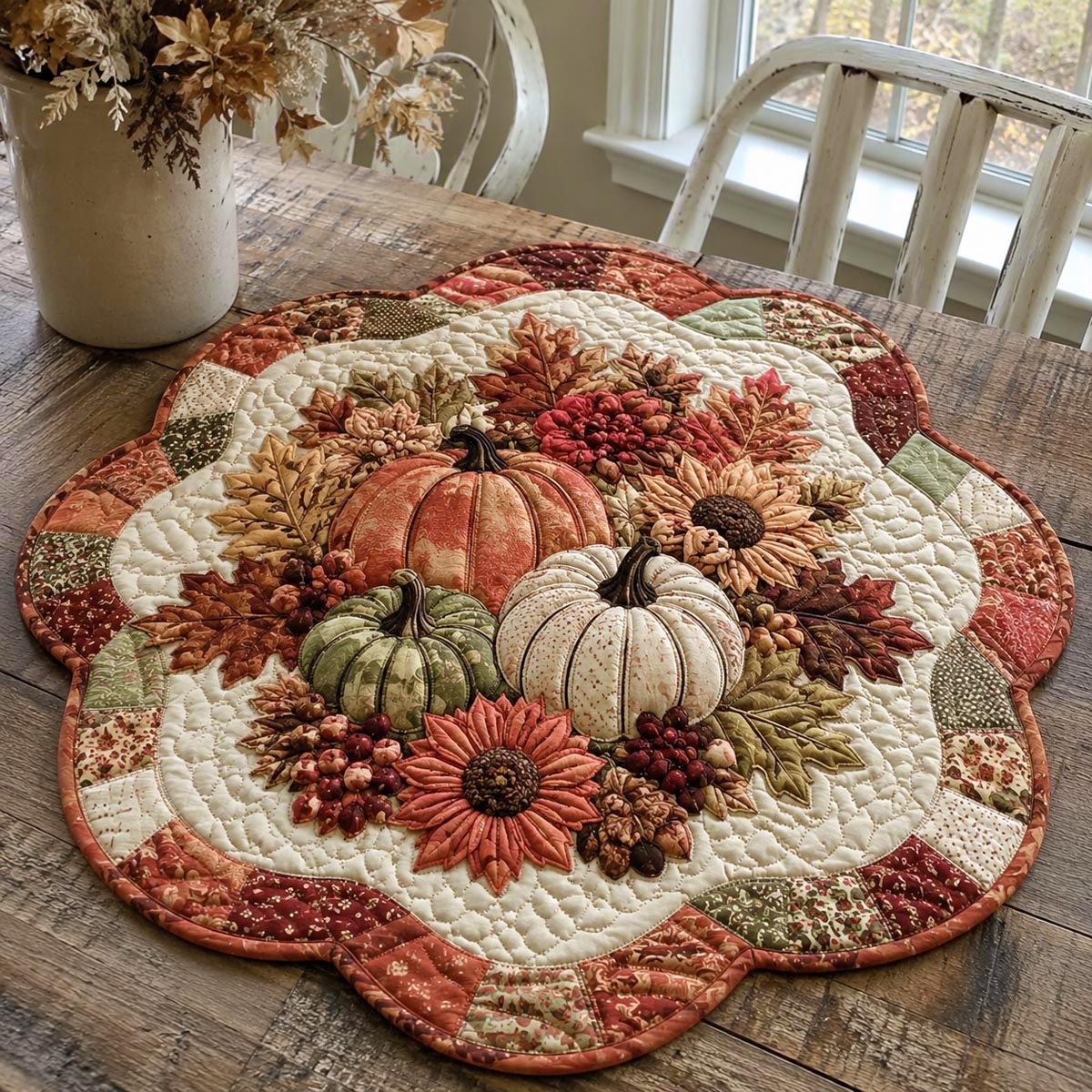 Pumpkin Bouquet Custom Shape Quilted Table Topper SN0DV179