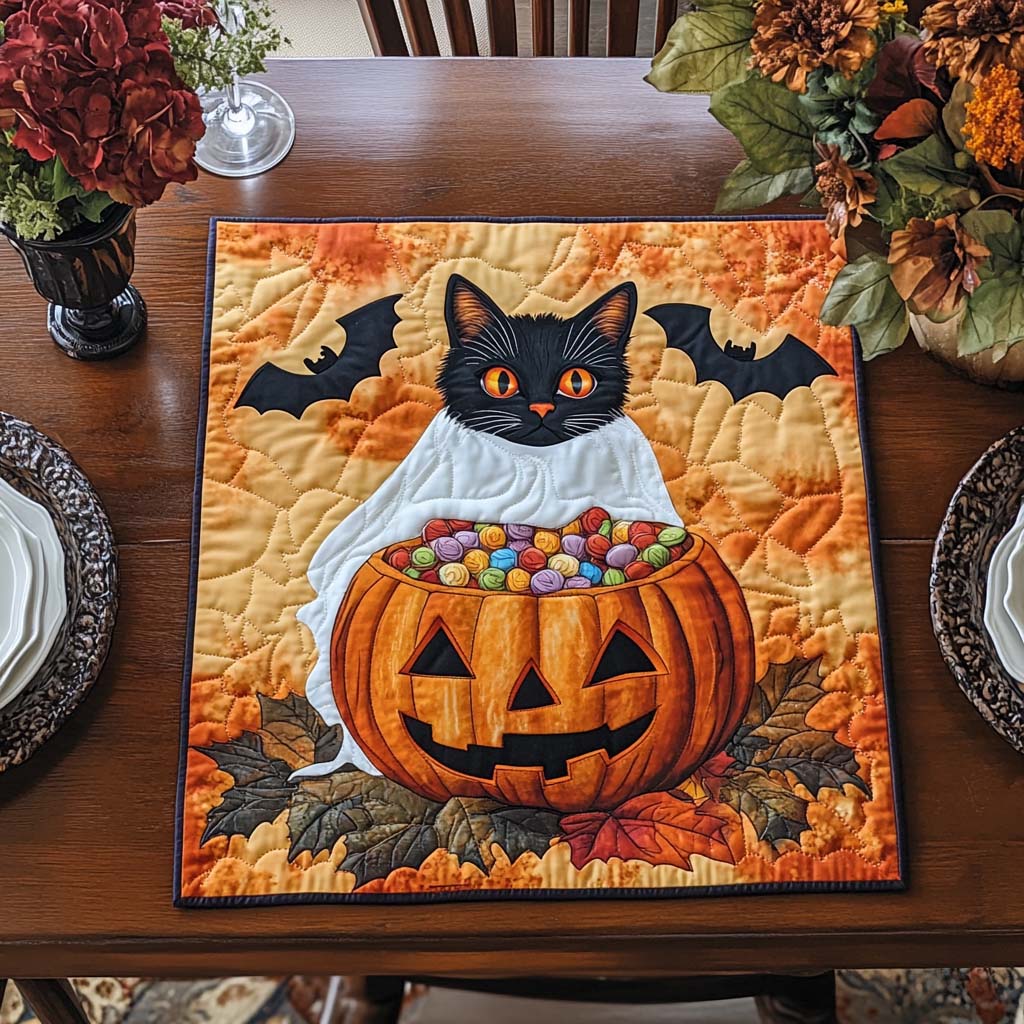 Pumpkin Cat Quilted Table Topper NCU0DDK948