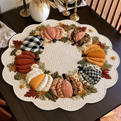 Pumpkin Circle Custom Shape Quilted Table Topper NCU0LV164
