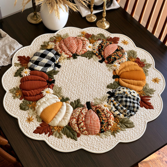 Pumpkin Circle Custom Shape Quilted Table Topper NCU0LV164
