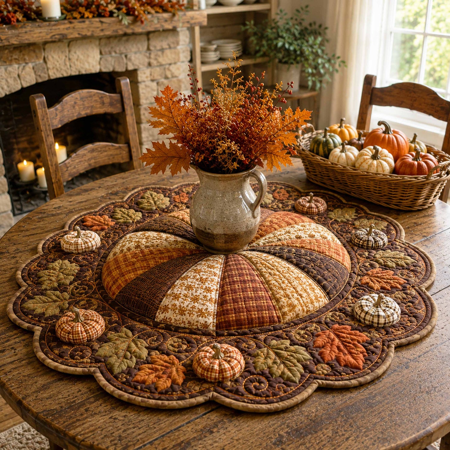 Pumpkin Fields Custom Shape Quilted Table Topper SN0TD074