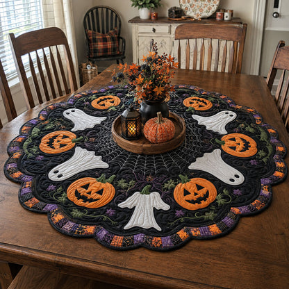 Pumpkin Ghost Gathering Custom Shape Quilted Table Topper SN0PT552