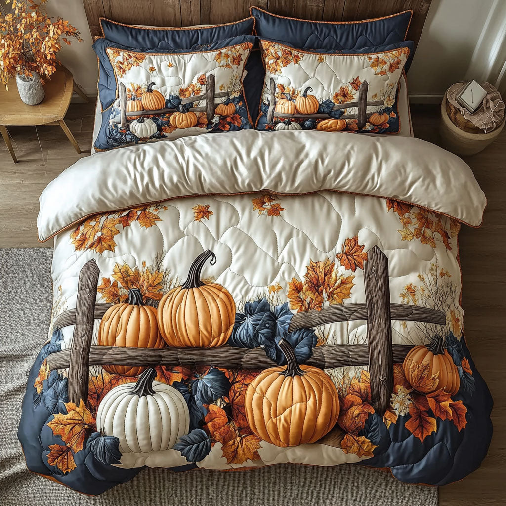 Pumpkin Glow 3-Piece Quilted Bedding Set NCU0DK9093