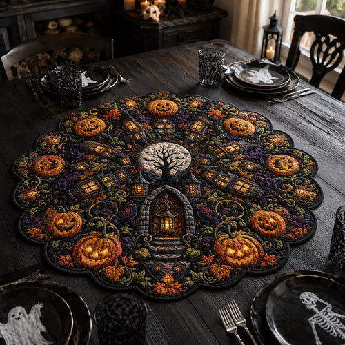 Pumpkin Graveyard Portal Custom Shape Quilted Table Topper SN0DV369