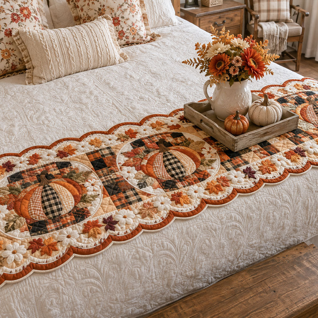 Pumpkin Meadow Custom Shape Quilted Bed Runner SN0PT527