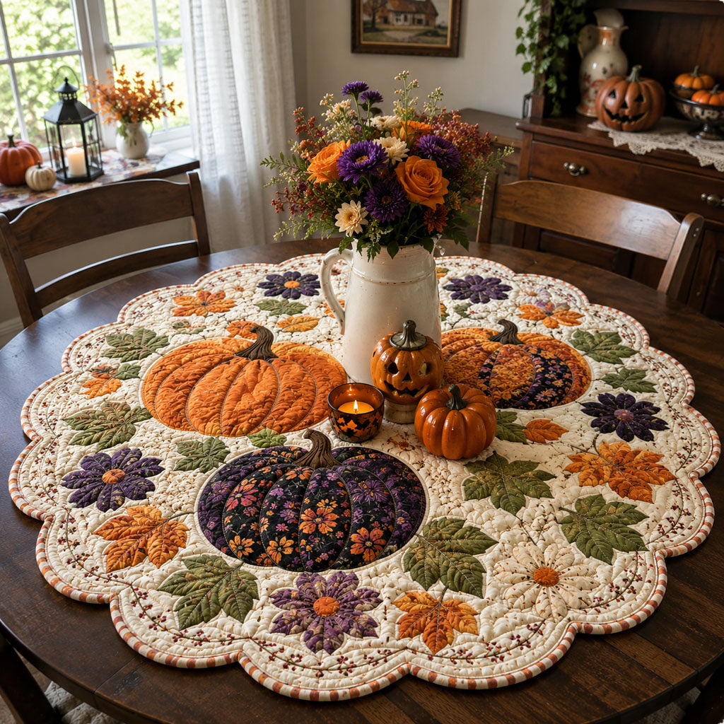Pumpkin Moon Harvest Custom Shape Quilted Table Topper SN0PT553