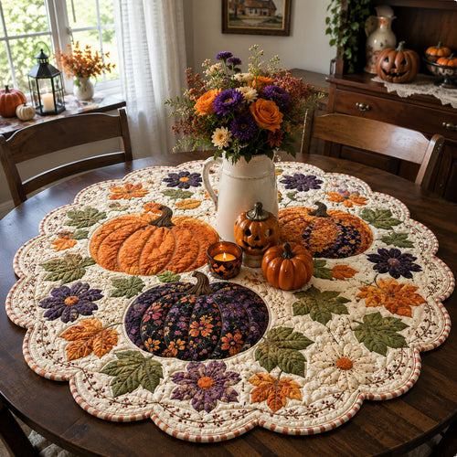 Pumpkin Moon Harvest Custom Shape Quilted Table Topper SN0PT553