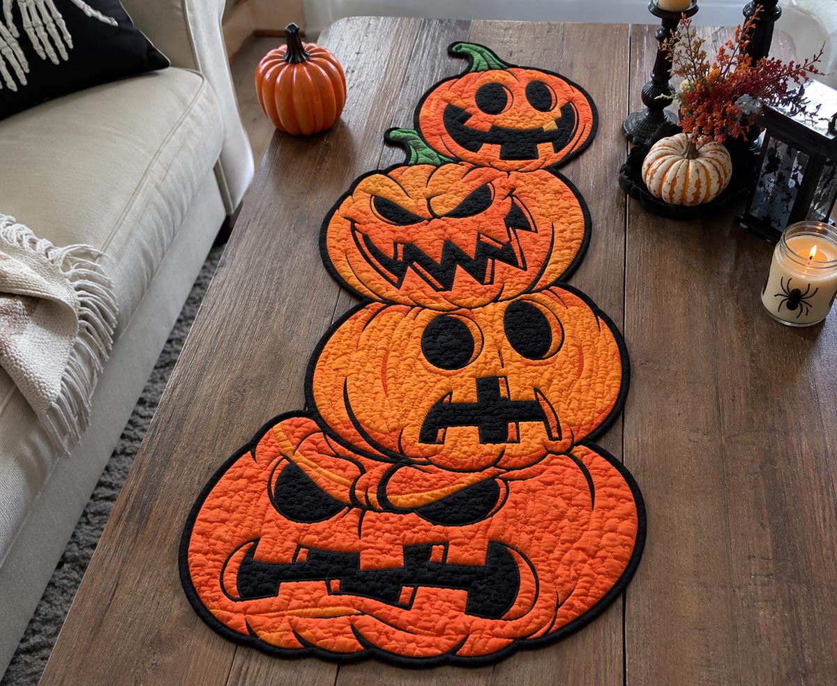 Pumpkin Night Custom Shape Quilted Table Runner SN0DV128