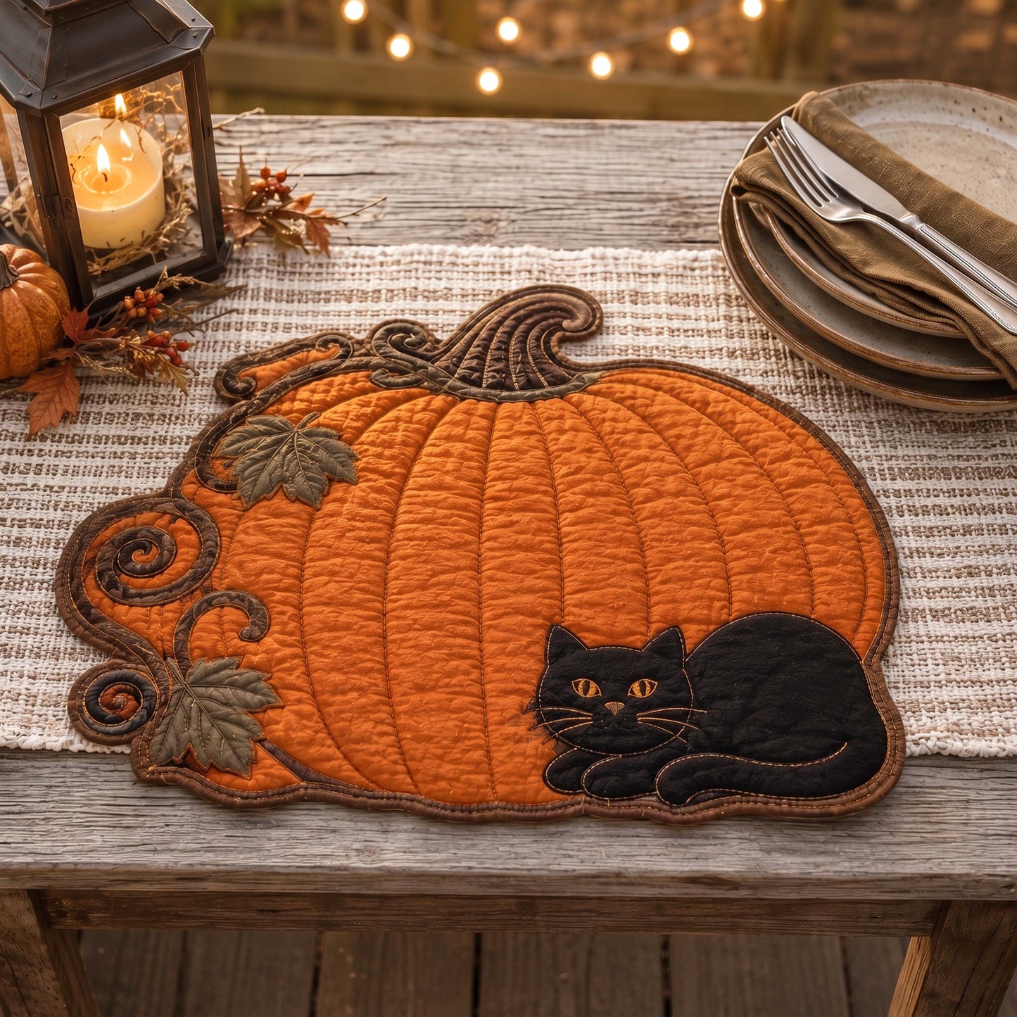 Pumpkin Nights Custom Shape Quilted Placemat SN0TD044