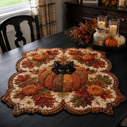 Pumpkin Patch Cat Custom Shape Quilted Table Topper SN0DV256