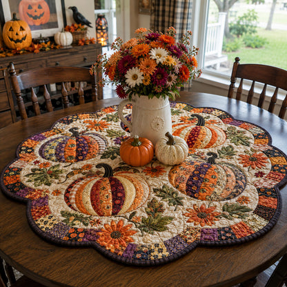 Pumpkin Patch Evening Custom Shape Quilted Table Topper SN0PT555
