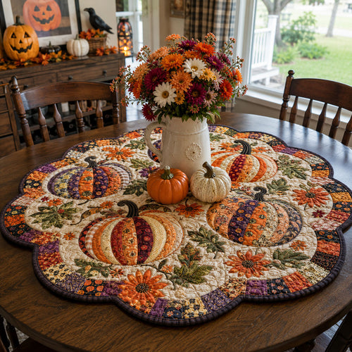 Pumpkin Patch Evening Custom Shape Quilted Table Topper SN0PT555