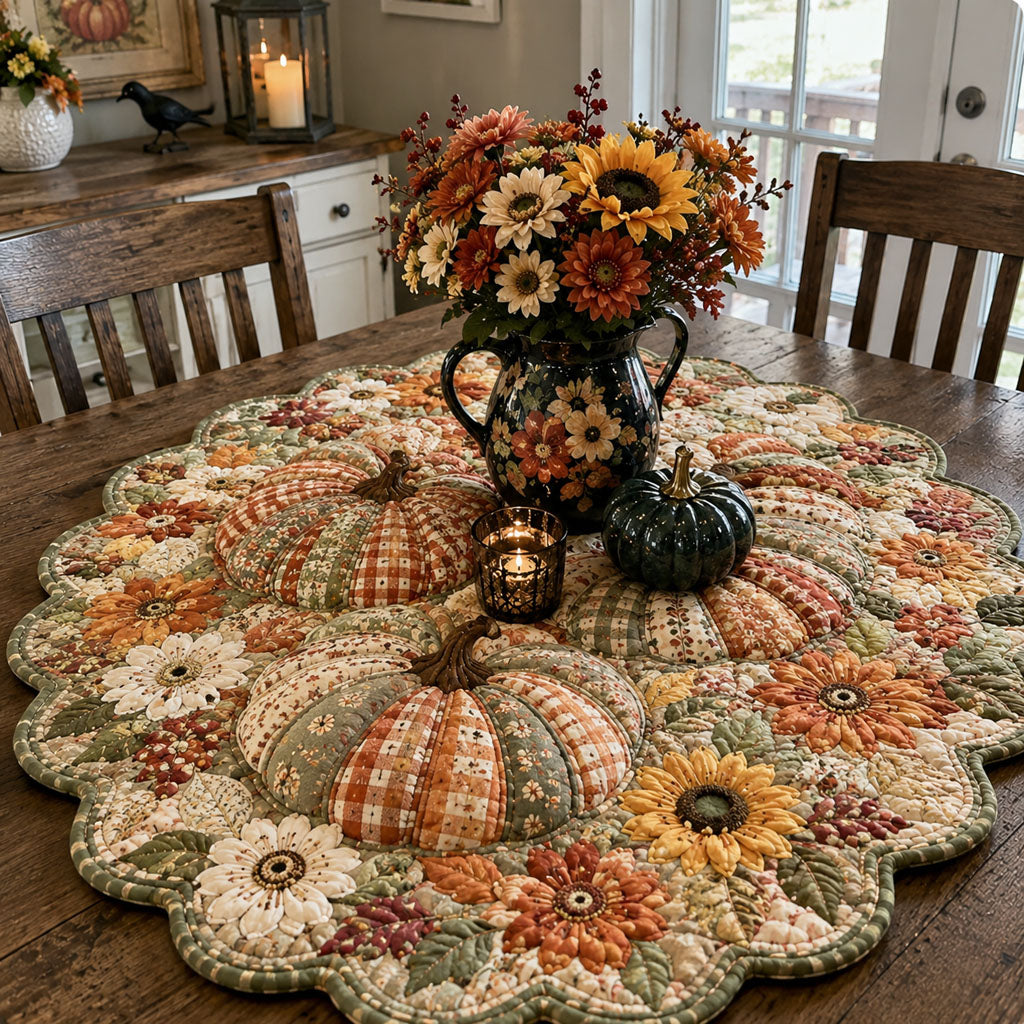 Pumpkin Patch Gathering Custom Shape Quilted Table Topper SN0PT633