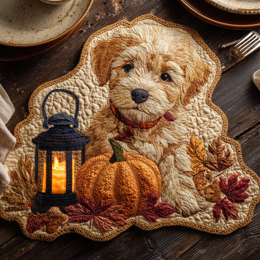 Pumpkin Puppy Custom Shape Quilted Placemat NCU0LV121