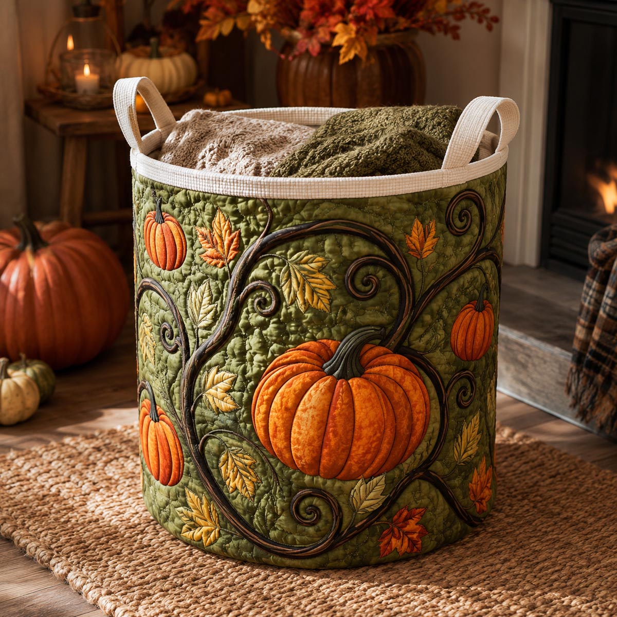 Pumpkin Vine Quilted Laundry Basket SN0DV122