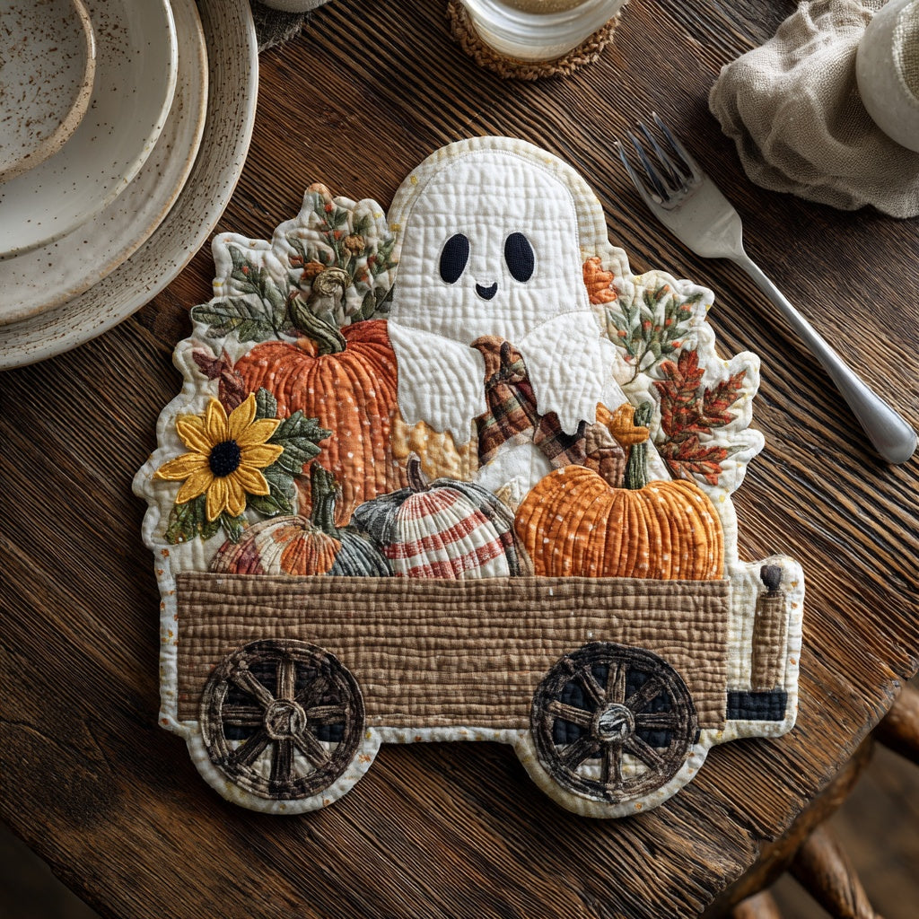 Pumpkin Wagon Ghost Custom Shape Quilted Placemat NCU0LV065
