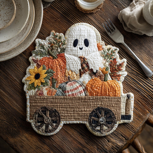 Pumpkin Wagon Ghost Custom Shape Quilted Placemat NCU0LV065