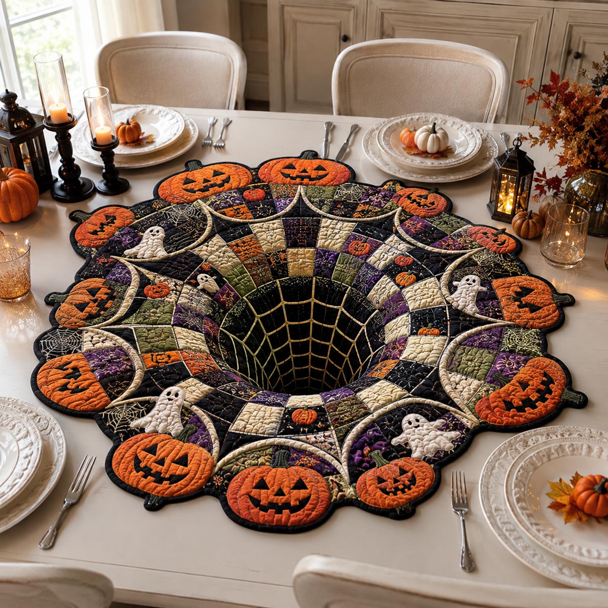 Pumpkin Web Abyss Custom Shape Quilted Table Topper SN0DV370