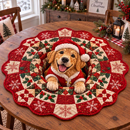 Puppy Golden Winter Custom Shape Quilted Table Topper SN0HH0688