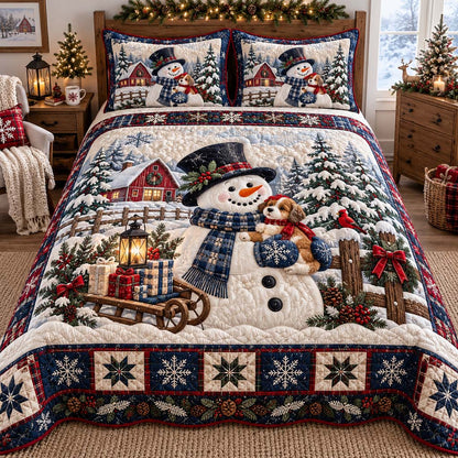 Puppy Snowman 3-Piece Quilted Bedding Set SN0HH0625