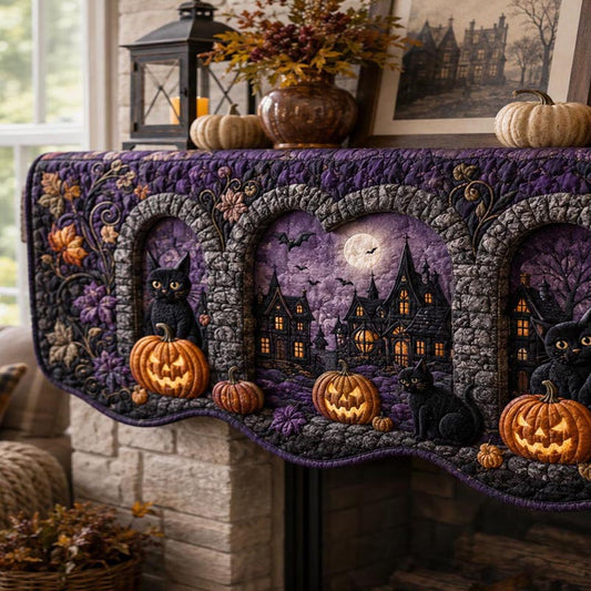 Purple Moonlit Village Quilted Mantel Scarf SN0DV283