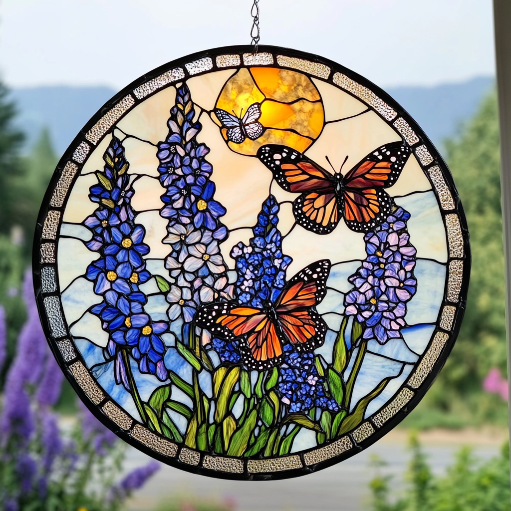 Radiant Lavender Monarch Butterfly - Stained Glass Window Hanging Suncatcher NCU0PD001
