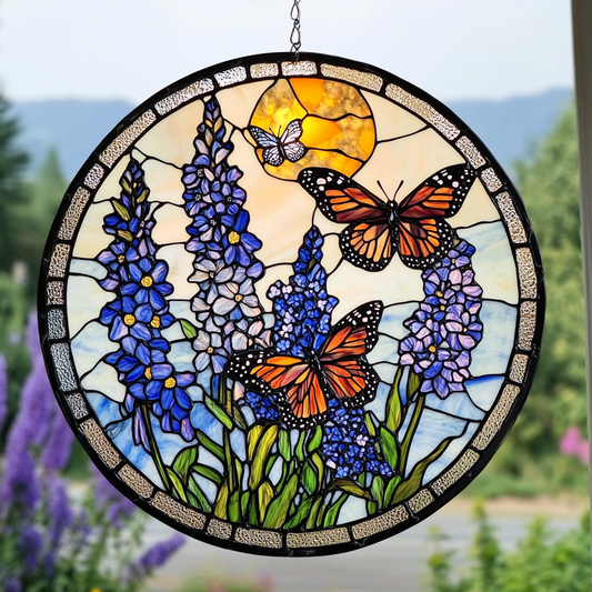 Radiant Lavender Monarch Butterfly - Stained Glass Window Hanging Suncatcher NCU0PD001