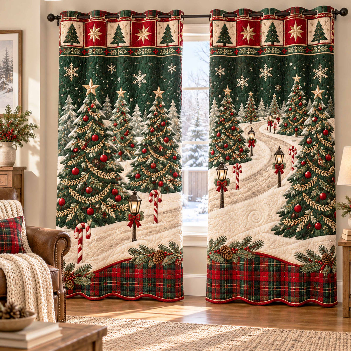 Radiant Fir Quilted Curtains SN0TD1116