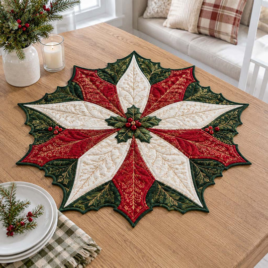 Radiant Poinsettia Star Custom Shape Quilted Table Topper SN0HH0315