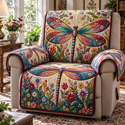 Rainbow Bloom Dragonfly Quilted Sofa Cover SN0DV1075