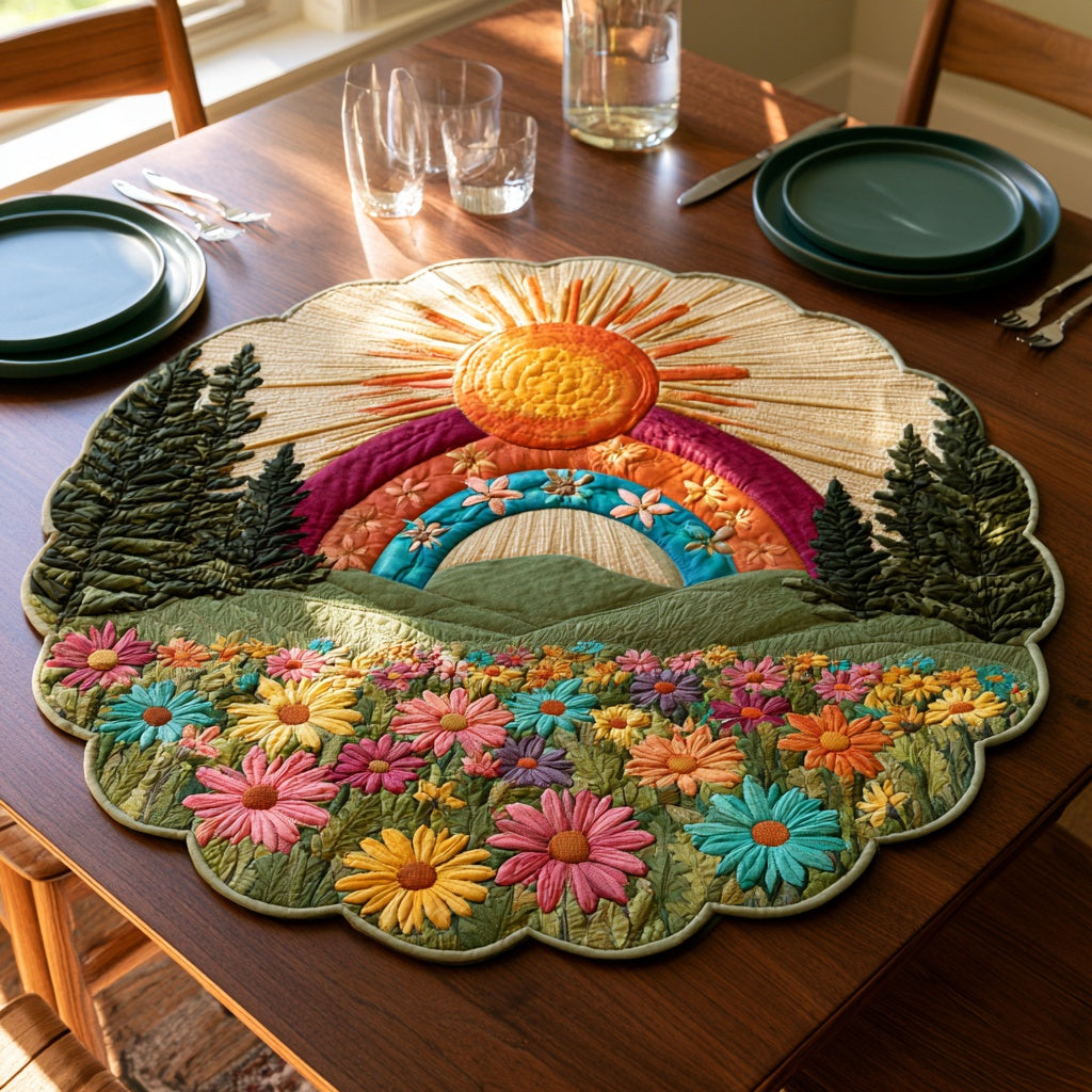 Rainbow Daisies Custom Shape Quilted Table Topper NCU0LV265