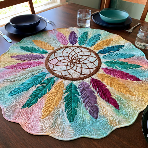 Rainbow Feathers Custom Shape Quilted Table Topper NCU0LV241