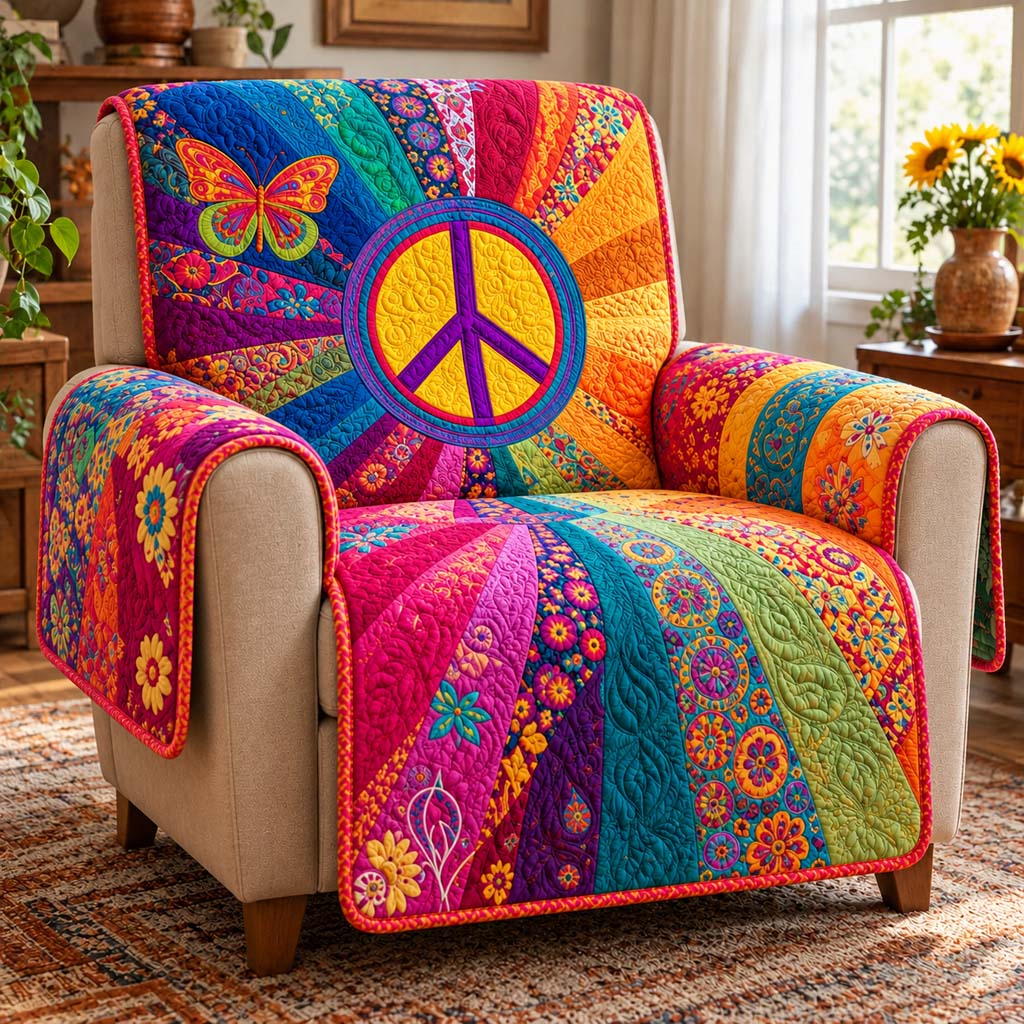 Rainbow Sunburst Peace Quilted Sofa Cover SN0HH1012